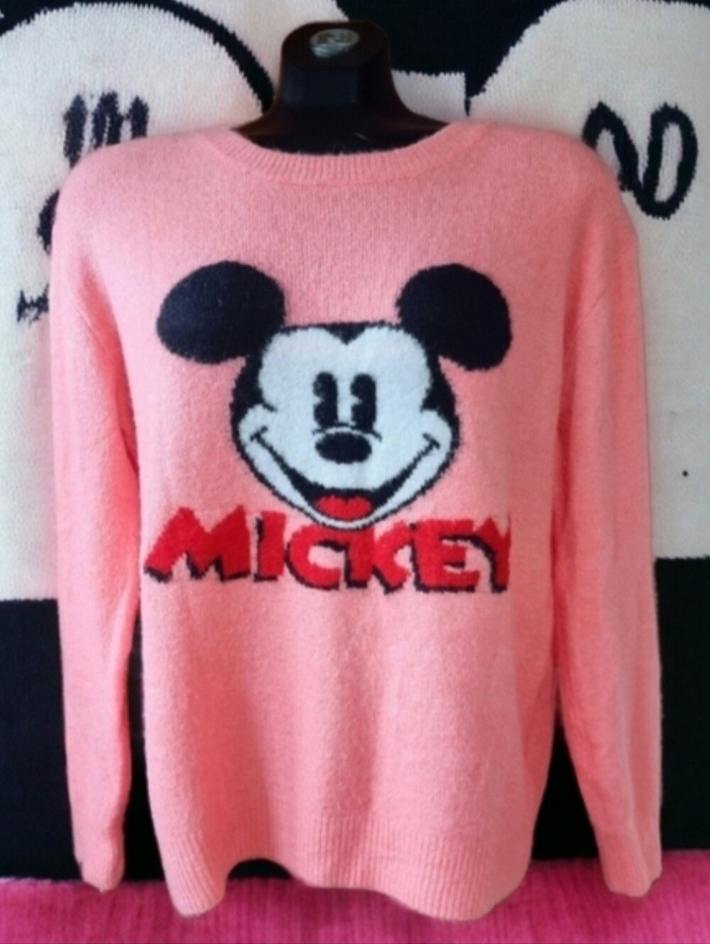 Salmon Mickey Graphic Women's Oversized Sweater Size M